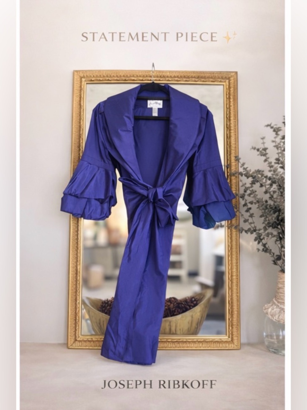 Joseph Ribkoff Purple Satin Tie Front Blazer | Ruffle Sleeve Statement Jacket - Picture 2 of 6